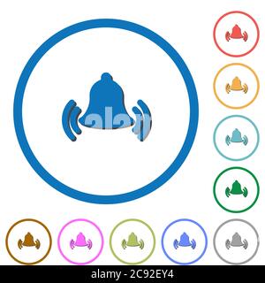 Ringing bell flat color vector icons with shadows in round outlines on white background Stock Vector