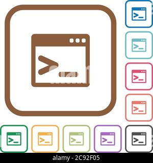 Command prompt simple icons in color rounded square frames on white background Stock Vector