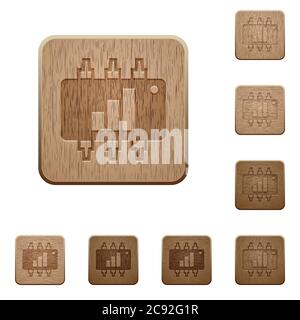 Hardware acceleration on rounded square carved wooden button styles Stock Vector