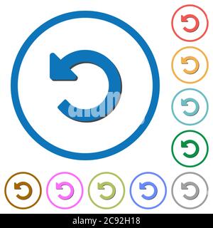 Undo changes flat color vector icons with shadows in round outlines on white background Stock Vector