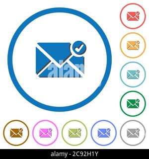 Mail sent flat color vector icons with shadows in round outlines on white background Stock Vector