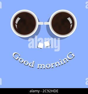 minimal illustration with cups of coffee and good morning wishes Stock Vector