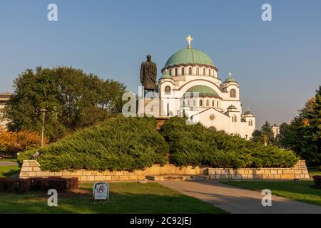 Belgrade, Serbia - October 15, 2019: White Marble Orthodox Church Saint Sava in Belgrade, Serbia. Stock Photo