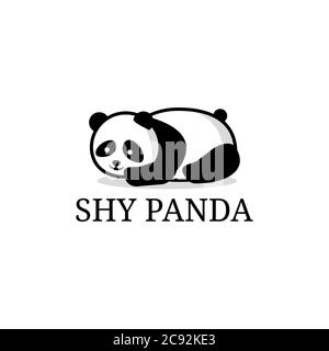 shy panda cartoon logo designs vector, lazy panda animal care vector design template Stock Vector