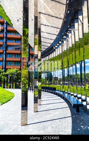 Mirror structure at the Gasholder Park in King's Cross, London, UK Stock Photo