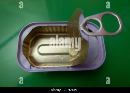 open empty fish tin box close-up Stock Photo