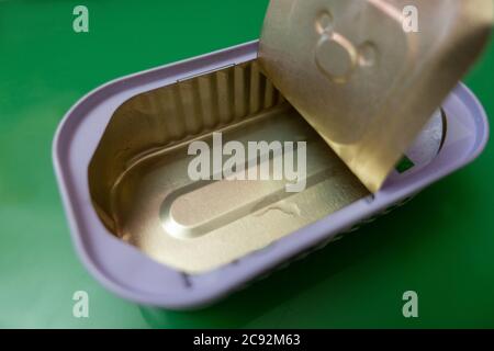 open empty fish tin box close-up Stock Photo