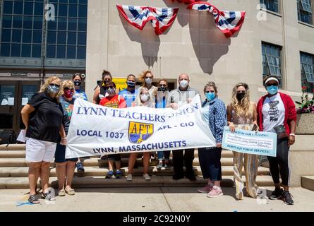 July 16, 2020. Lynn, MA. Raise Up Massachusetts to Launch ‘Invest in Our Recovery’ Campaign With State Wide Demonstrations. Community, Faith, & Labor Stock Photo