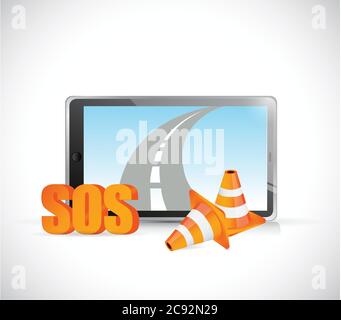 Sos tablet road highway illustration design over a white background Stock Vector
