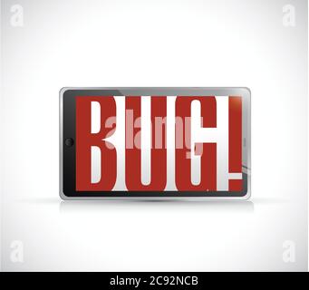Bug tablet sign illustration design over a white background Stock Vector