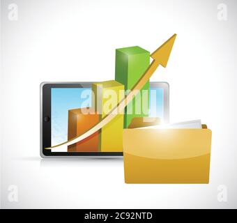 Tablet business graph and folder illustration design over a white background Stock Vector