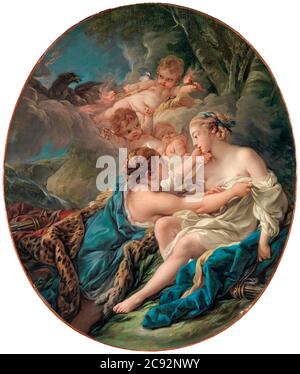 Jupiter in the Guise of Diana and Callisto, painting by François Boucher, 1763 Stock Photo