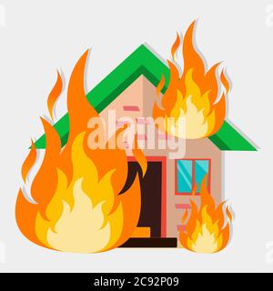 house catch on fire for insurance concept icon vector illustration Stock Vector