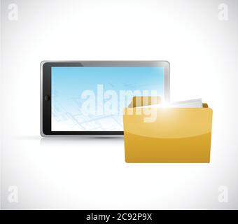 Tablet and folder illustration design over a white background Stock Vector