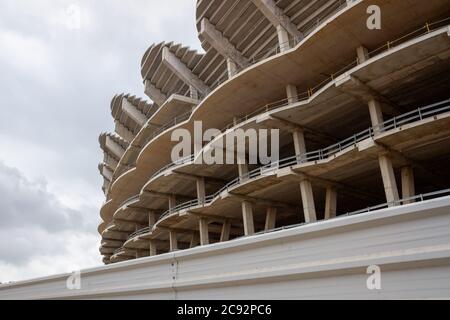 Construction in progress of the new Valencia stadium, with reinforced concrete in sight during the work stoppage. Stock Photo