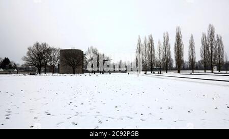 Dachau, Germany, Europe - Feb 16, 2013 - view of dachau concentration camp in winter. Today is a monument to peace Stock Photo