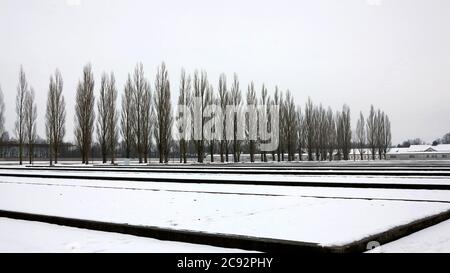 Dachau, Germany, Europe - Feb 16, 2013 - view of dachau concentration camp in winter. Today is a monument to peace Stock Photo