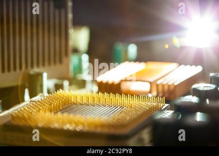 The computer processor contacts in a shot,  back light. Stock Photo