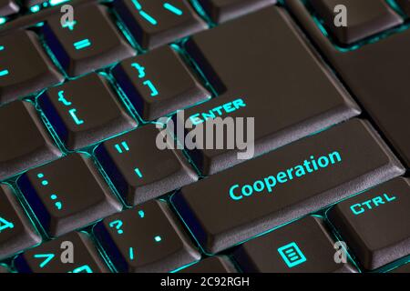 message on computer keyboard shift key,  cooperation. Stock Photo