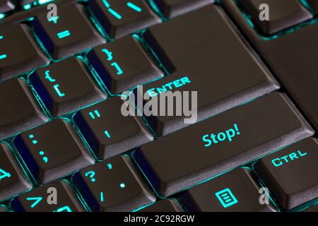 message on computer keyboard shift key,  stop. Stock Photo