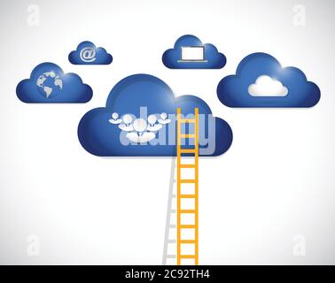Ladder to clouds teamwork illustration design over a white background Stock Vector