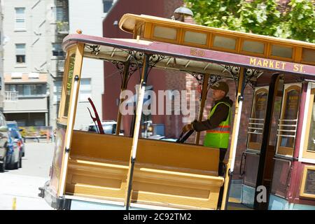 A Cable Car Climbs Up California Street, San Francisco, California, USA. Stock Photo