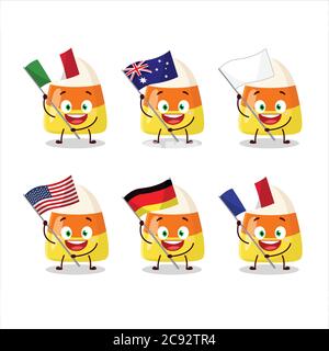 Candy corn cartoon character bring the flags of various countries Stock Vector