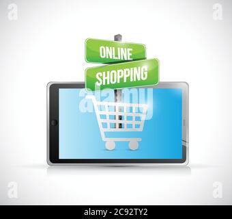 Tablet online shopping sign illustration over a white background Stock Vector