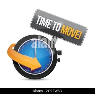 Time to move watch and sign. illustration design over a white background Stock Vector