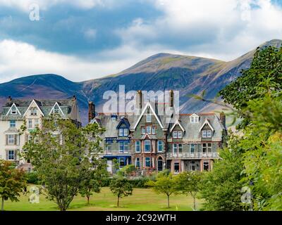 Hotels in Keswick, cumbria, UK, with Skiddaw in the background. Stock Photo