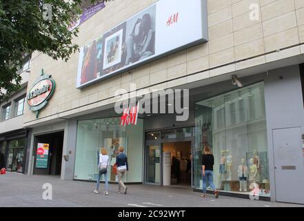 AALST, BELGIUM, 6 JULY 2020: Exterior view of a H&M clothing chain store in Flanders, Belgium. Hennes & Mauritz AB  is a Swedish multinational clothin Stock Photo