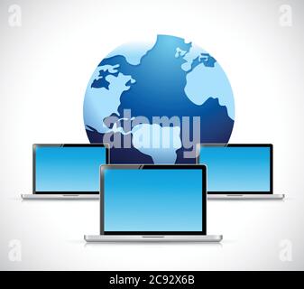 Computer globe network illustration design over white Stock Vector