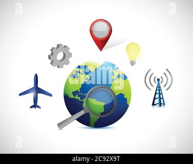 Global search, location and connection illustration design over a white background Stock Vector