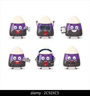 Blue candy corn cartoon character are playing games with various cute emoticons Stock Vector