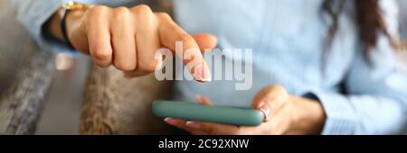Lady holding mobile Stock Photo