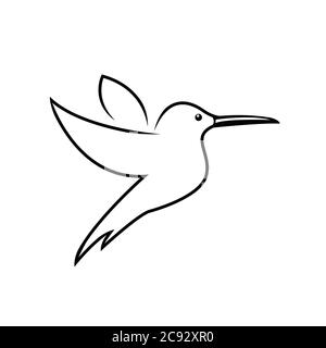 Stylized hummingbird icon or logo in different styles: line art, solid black and color. Isolated colibri symbol vector illustration. Stock Vector