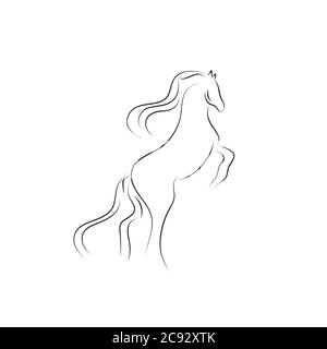 Continuous one line drawing. Horse logo. Black and white vector illustration. Concept for logo, card, banner, poster, flyer Stock Vector