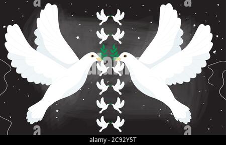 love birds with leaves on abstract dark background Stock Vector