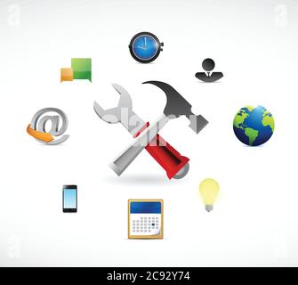 Tools and icons around. illustration design over a white background Stock Vector