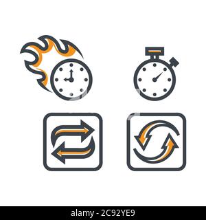Simple Set of Time Related Vector Line Icons. Contains such Icons as Timer, Speed, Alarm, Restore, Time Management, Calendar and more Stock Vector