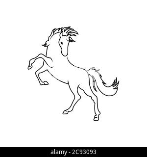 rearing up horse fine vector silhouette and outline - graceful black stallions against white Stock Vector