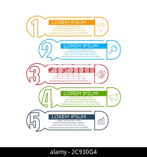 Five steps process chart slide template. Business data. Flow, diagram, design. Creative concept for infographic, presentation. Can be used for topics Stock Vector