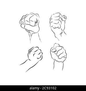 set of hands. Icons of different characters. Pointing finger. Clapping, applause, Stop and ok. Touching anything Stock Vector
