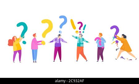 Small people are asking. Frequently asked Questions. Flat vector illustration. Stock Vector