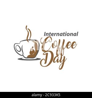 International Coffee Day. 1 October. Food event concept. Lettering handmade with the name of the event inscribed in the cup. Stock Vector