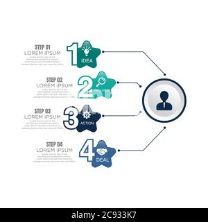 four steps process chart slide template. Business data. Flow, diagram, design. Creative concept for infographic, presentation. Can be used for topics Stock Vector