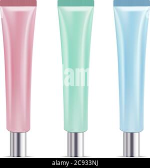 Cream tube set. Cosmetic jars for cream, ointment. vector illustration mockup. Stock Vector