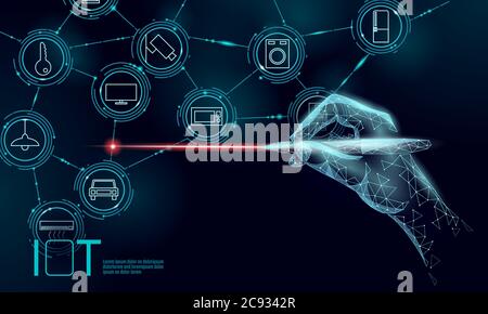 Internet of things modern operation innovation technology concept. Wireless communication augmented reality network IOT ICT. Home intelligent system Stock Vector