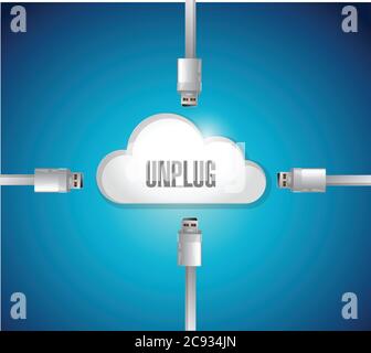 Unplug from a cloud concept illustration design over a blue background Stock Vector