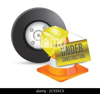 Wheel under construction sign illustration design over a white background Stock Vector